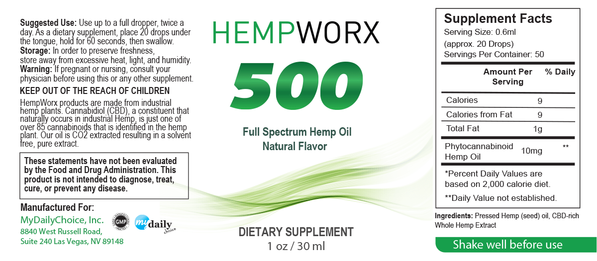 HempWorx Suggest Serving for 500mg Oil