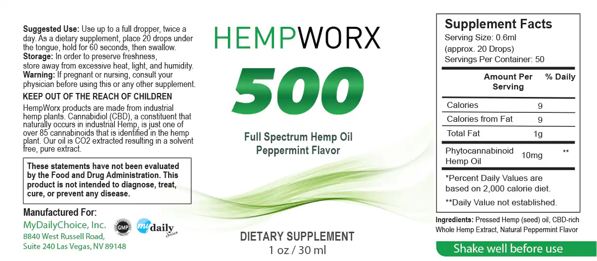 HempWorx 500mg Suggested Serving
