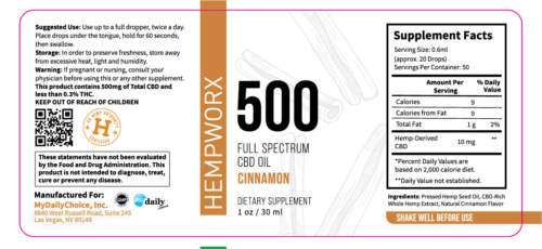 500mg HempWorx Full Spectrum Label Ingredients Cinnamon