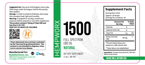 1500mg HempWorx Full Spectrum Label Ingredients Natural