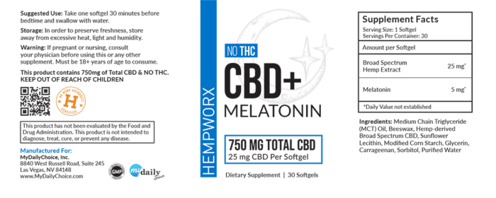 HempWorx CBD Melatonin Softgel Label, Ingredients, How to Use Melatonin