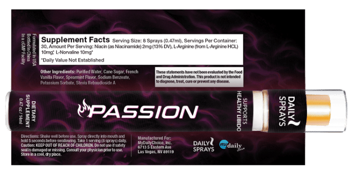 Passion Daily Spray Label, Ingredients