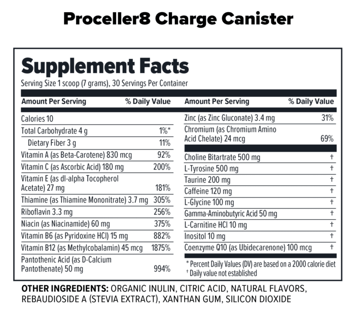 Proceller 8 Charge Canister label