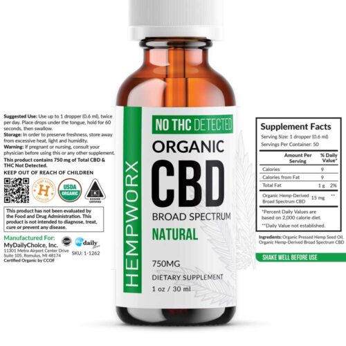 HempWorx 750 Natural Broad Spectrum CBD Oil Label