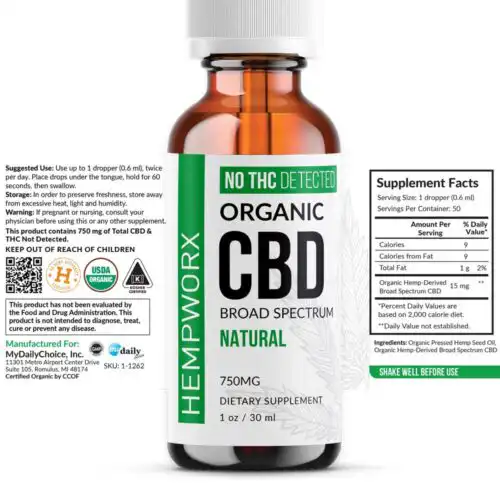HempWorx 750 Natural Broad Spectrum CBD Oil Label