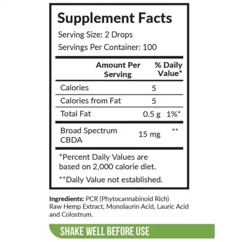 HempWorx Broad Spectrum CBDA Supplement Facts