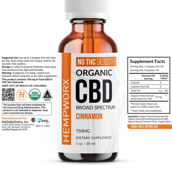 HempWorx 750 Cinnamon Broad Spectrum CBD Oil - Image 2