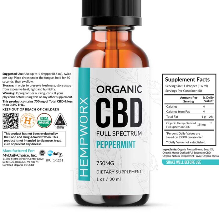 HempWorx 750 Peppermint CBD Oil Full Spectrum ORGANIC - Image 2