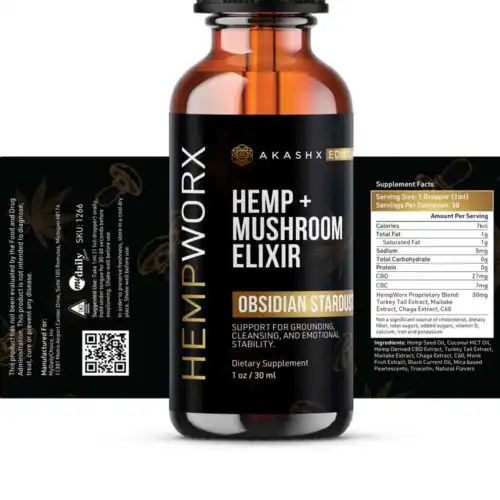 HempWorx Mushroom Elixir Obsidian Stardust Label