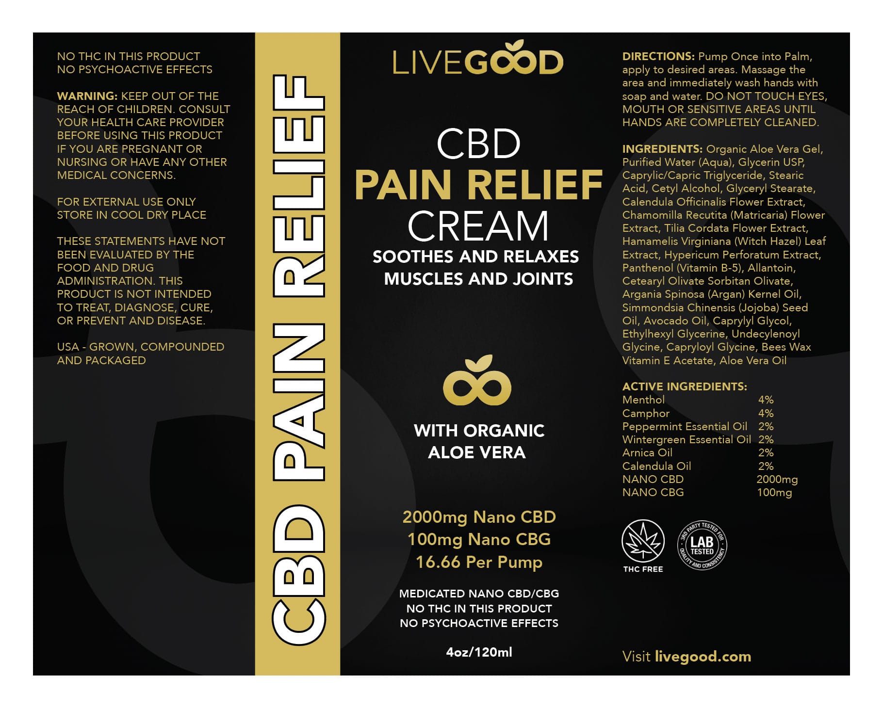 Livegood CBD Pain Relief Cream Label