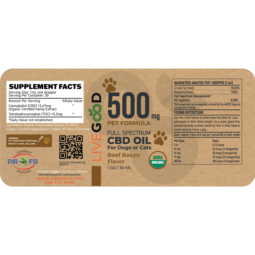 LiveGood Pet CBD Oil Label