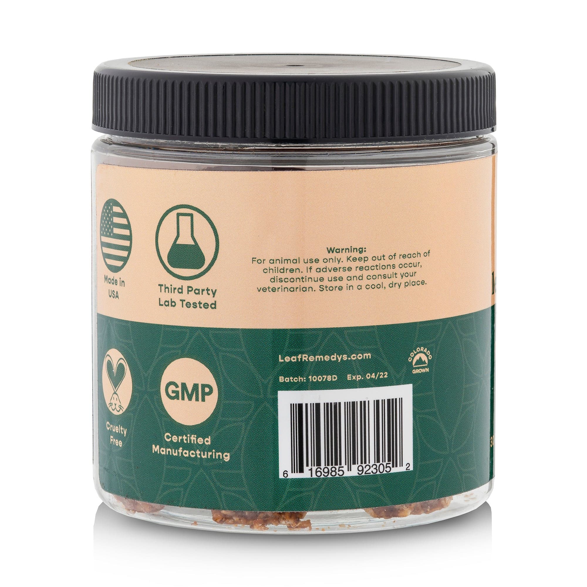 Leaf Remedys CBD Pet Treats label
