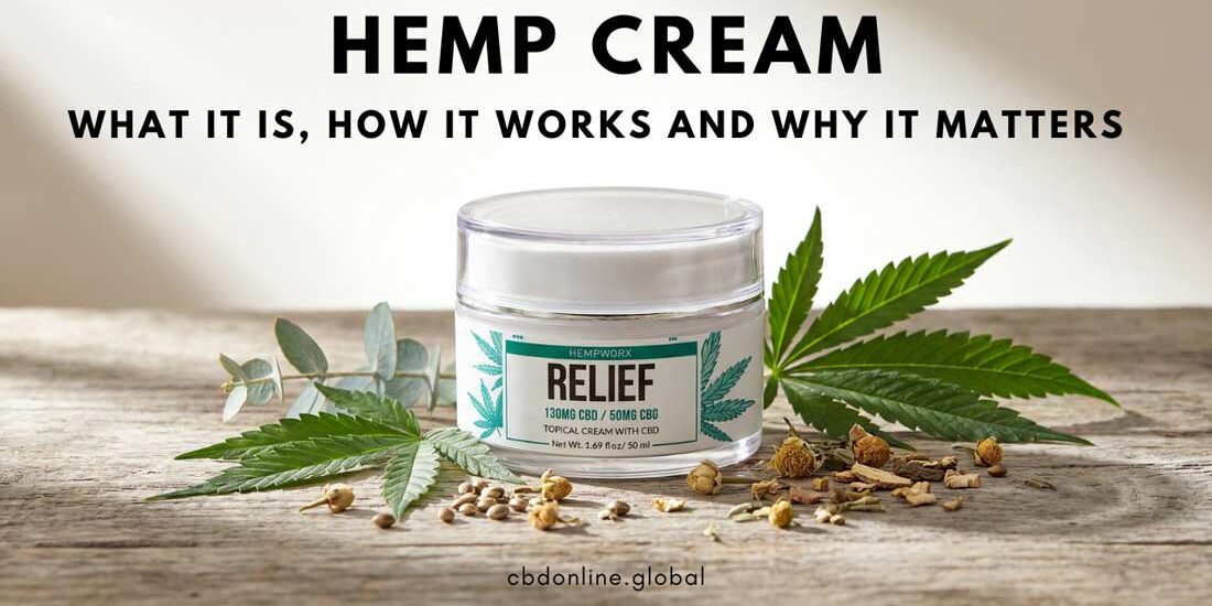 hemp-cream hemp cream on a table with hemp leaves