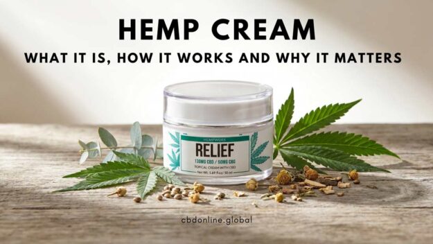 hemp-cream hemp cream on a table with hemp leaves